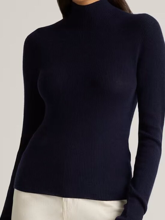 Barry Bricken Sweaters - BARRY BRICKEN SILK NAVY BLUE MOCK NECK LSV KNIT SWEATER TOP S NEW